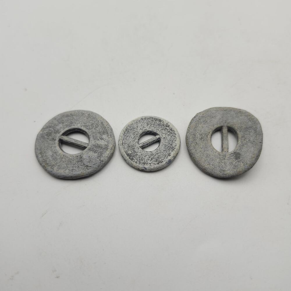 Lot of 3 Vintage Handmade Unglazed Ceramic Buttons Curved Slotted Sew Through